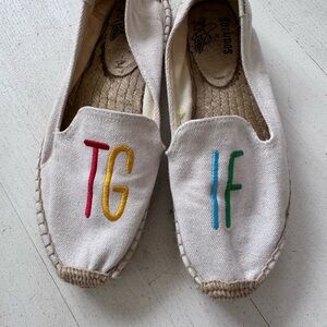 Soludos White Canvas Espadrilles “TGIF” - 6.5 - Lightly Worn